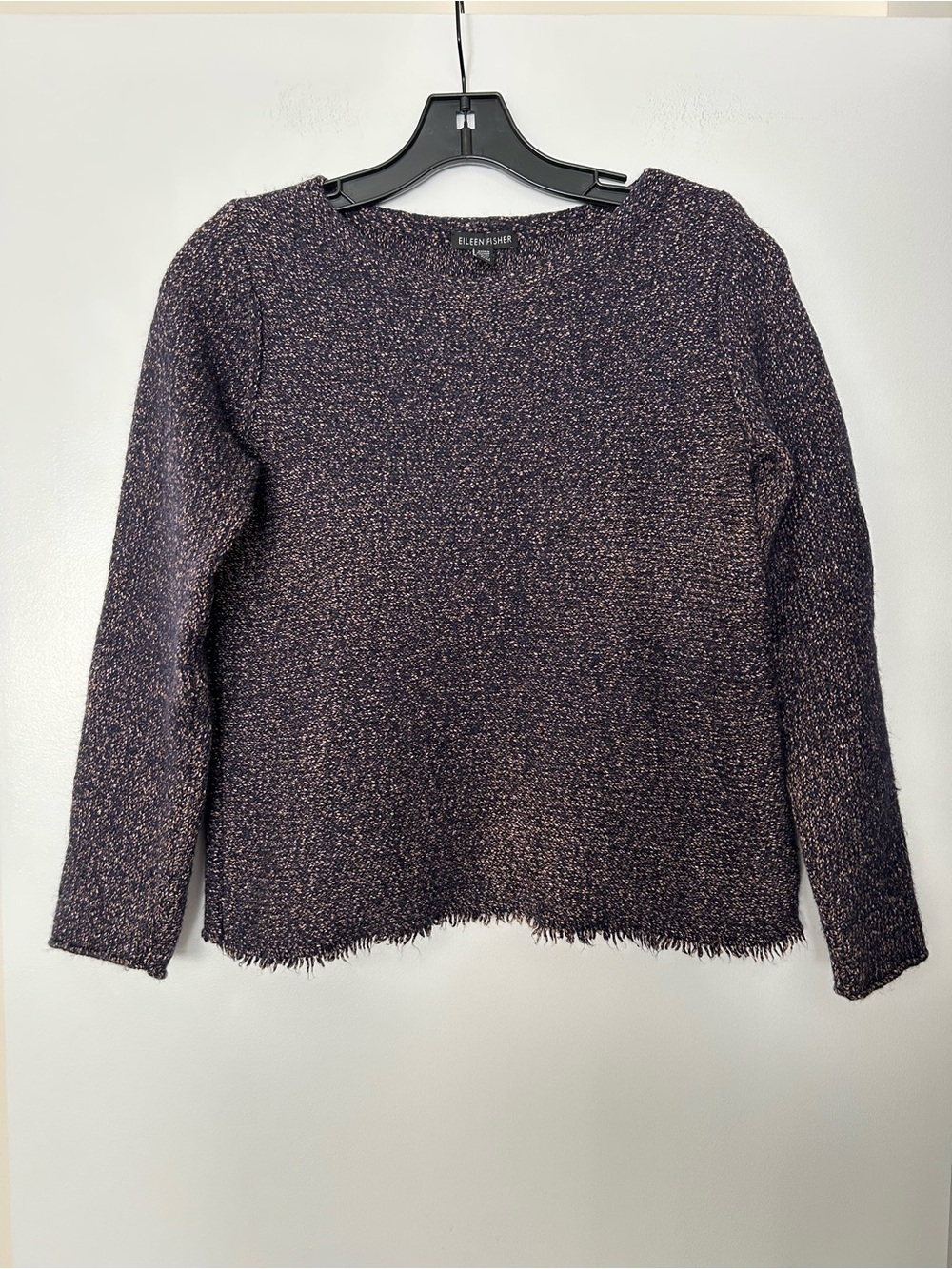 EILEEN FISHER Navy Blue & Beige Tweed Crewneck Sweater - US 2-4